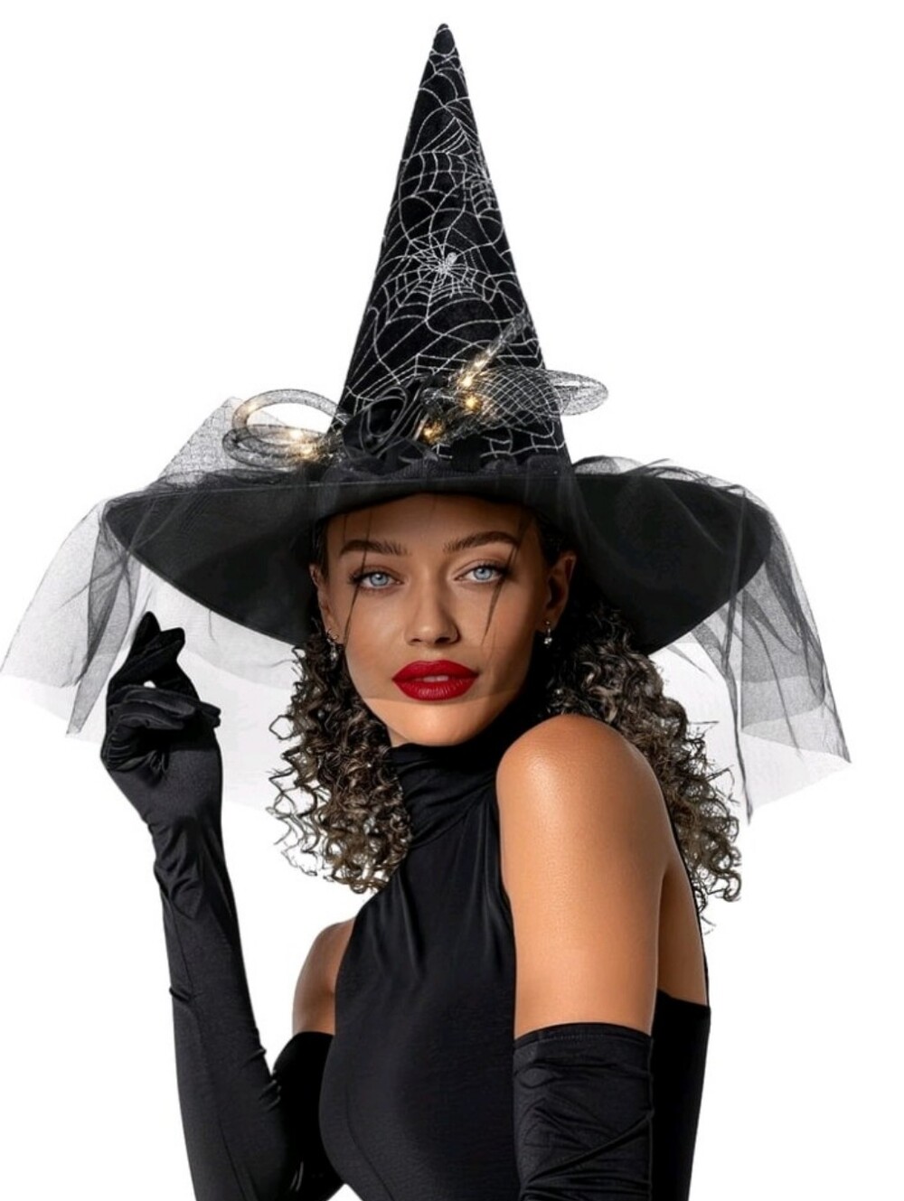 Black Spiderweb Witch Hat with Tulle Veil